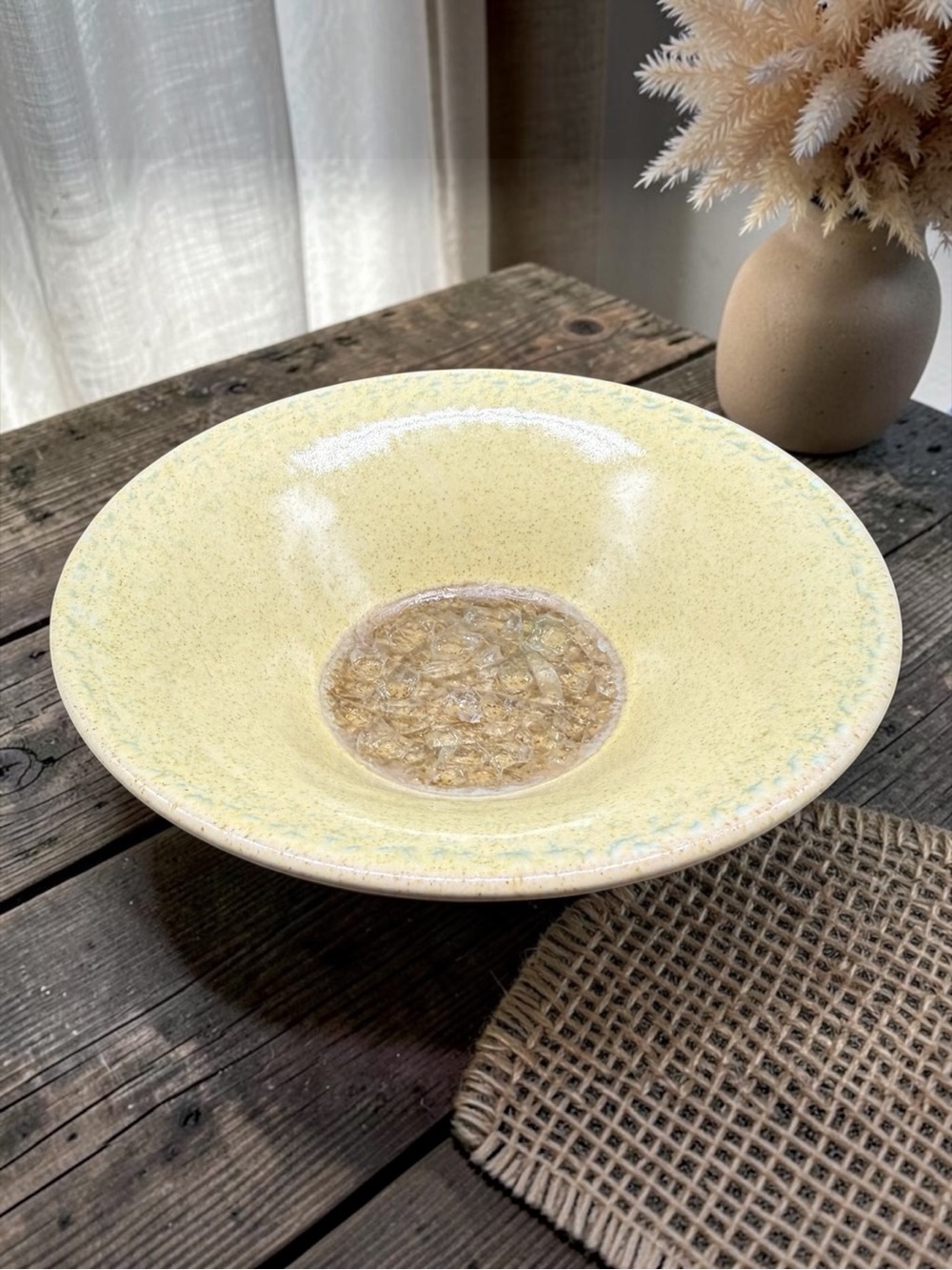 Ashford Signed Studio Art Pottery Fused Glass Cracked Crystal 6” Trinket Bowl